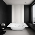 Tina de hidromasaje M1015 instalada en baño contemporáneo negro de estilo minimalista.