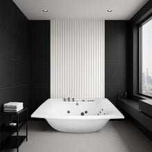 Cargar imagen en el visor de la galería, Tina de hidromasaje M1015 instalada en baño contemporáneo negro de estilo minimalista.
